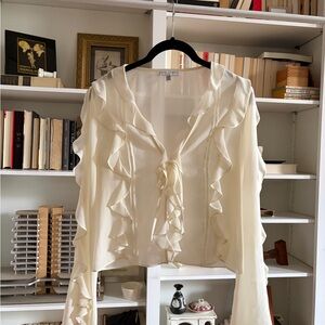Maison d’ Amelie Cream Ruffled Blouse Tie-Front
